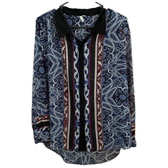 NWOT Cato Womens Blouse Top Collared High Low Hem Paisley Print Multicolor Large - Picture 1 of 4